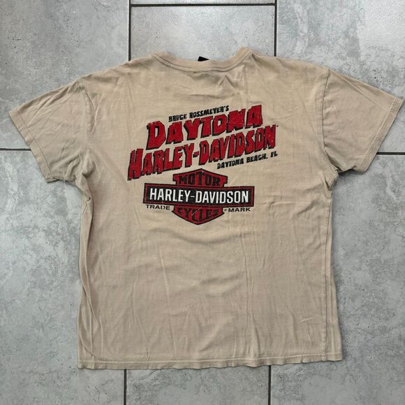 Harley Davidson Biker Girl Graphic Tee Shirt Size L Cream - Picture 5 of 7